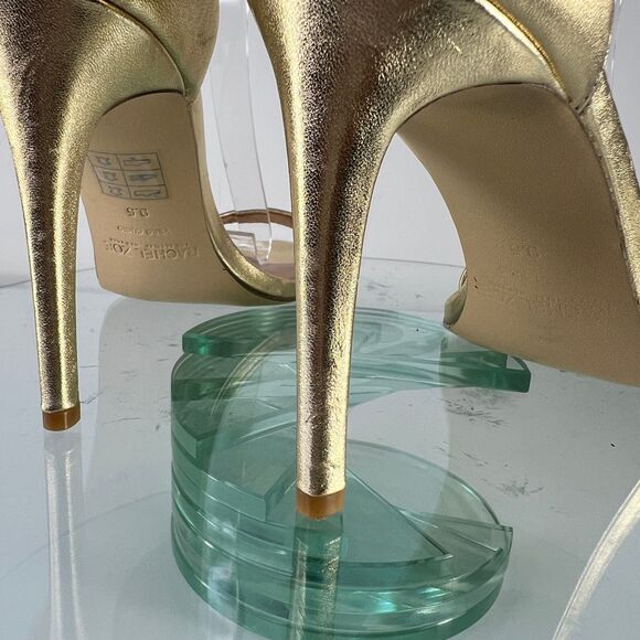 Rachel Zoe Ema Stiletto Heels Metallic Gold Ankle Strap Leather - Picture 5 of 8